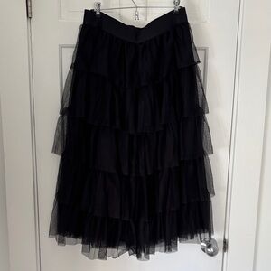 Black Tiered Tulle Midi Skirt - Women's